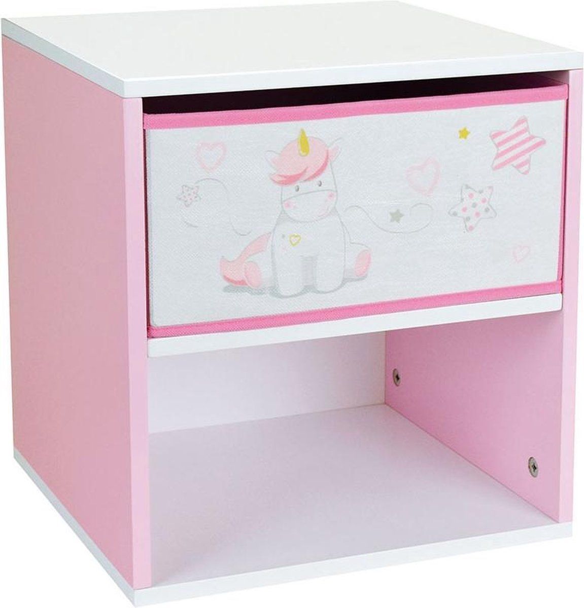 Fun House Unicorn Nachtkastje - 36 x 33 x 30 cm - Wit/Roze