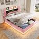 STILVORA Gestoffeerd Bed 160x200 cm – LED-Verlichting En USB-Aansluitingen – Hydraulische Opbergruimte – Zonder Matras – Roze