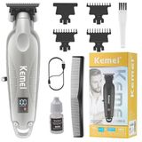Merkloos KEMEI Professionele Haar/Baard Trimmer voor Mannen Zero Gapped Tondeuse met T Blade, Draadloze Oplaadbare, Zilverachtig