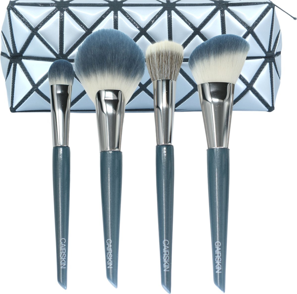 Cairskin Cadet Blue Brush Set - 4 Classic Face Bushes for Professional Makeup - Visagie Kwastenset voor Gezicht & Ogen - Inclusief Beauty Bag