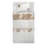 PENSIERI DELICATI Eenpersoons beddengoedset 100% katoen, compleet met dekbedovertrek 1550 x 200 cm en 1 kussensloop 52 x 82 cm, gemaakt in Italië, machinewasbaar op 40 °C, motief: Beertje Beige