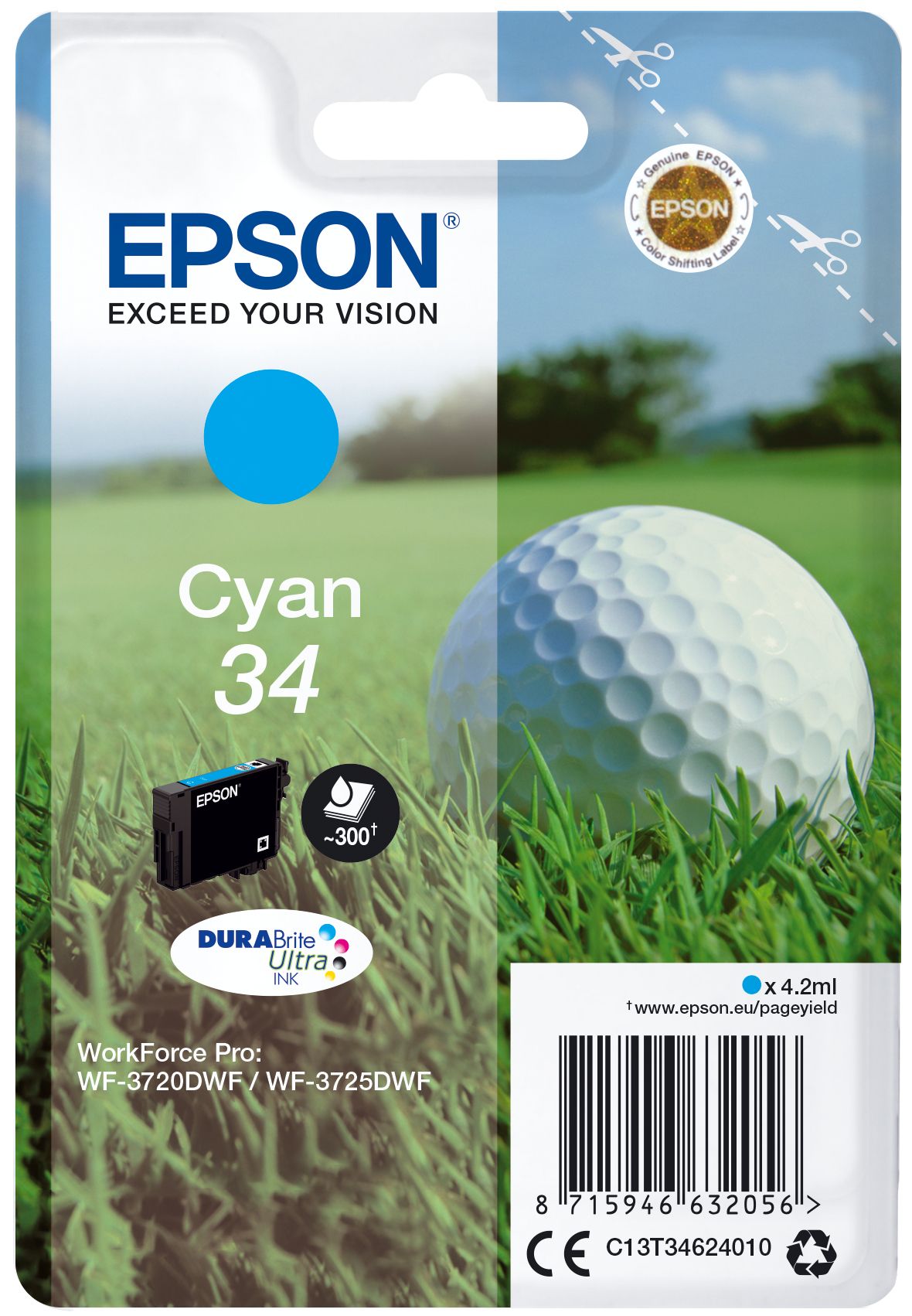 Epson 34 Cyaan Inktcartridge - Origineel - 300 Pagina's - C13T34624010