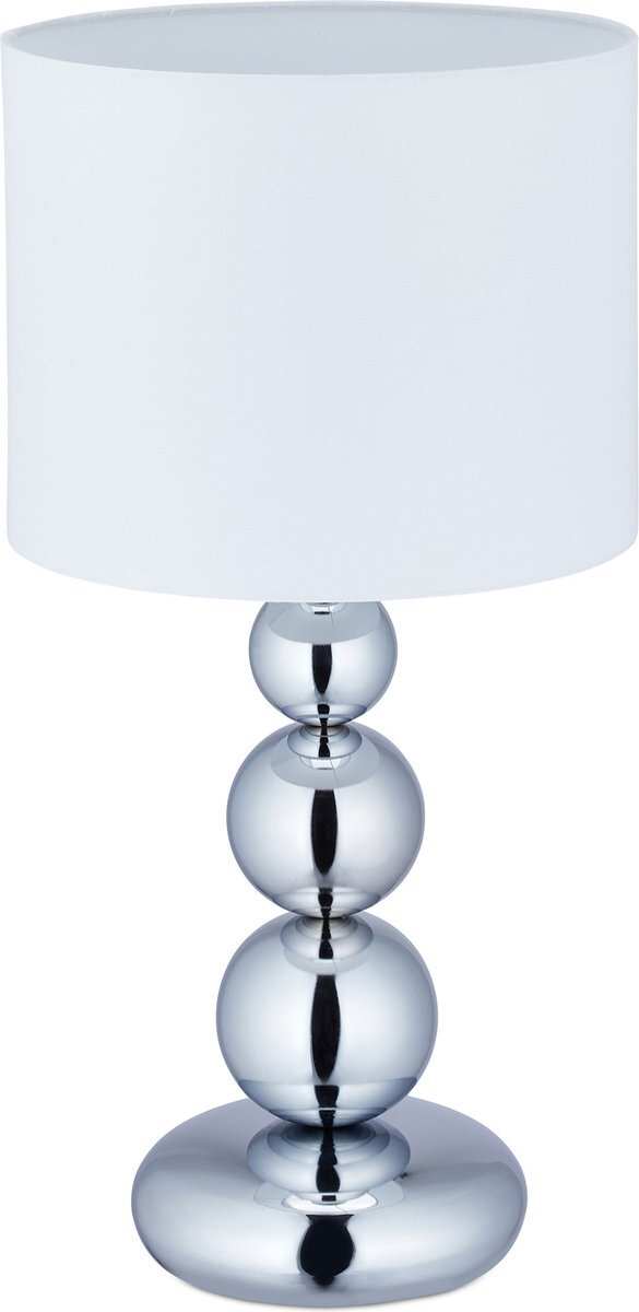 Relaxdays tafellamp met bollen - nachtlamp - E27-fitting - bureaulamp - witte kap - zilver