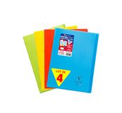 Clairefontaine 971440AMZC Pak met 4 Geniete Schriften Koverbook - A4 21x29,7 cm - 96 Pagina's Grote Ruitjes - Wit Papier 90 g - Polypro Omslag - Geassorteerde kleuren (Blauw, Rood, Geel en Groen)