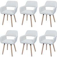 Mendler Set van 6 eetkamerstoelen, keukenstoelen, gestoffeerd, hout en geribbelde stof (400 g/m²), crèmewit