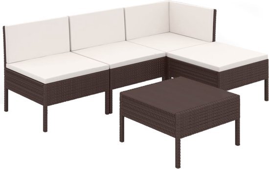 vidaXL 5-delige Loungeset met kussens poly rattan bruin