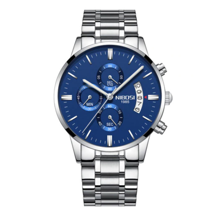 Nibosi Nibosi Staal Horloge voor Heren - Luxe Bandje Anoloog Uurwerk voor Mannen Kwarts Blauw