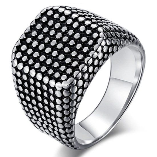 Mendes Jewelry Titanium Zegelring heren Zilverkleurig Zwart-21.5mm