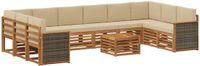 vidaXL - Bank loungeset - 10 zitplekken - Natuurlijk en beige - Massief acacia hout