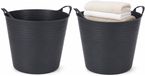 Excellent Houseware Kuip - 2x - zwart - 40 liter - met handvatten - 45 cm - kunststof - emmer - wasmand