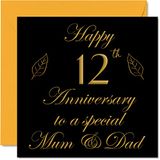 Speciale zijden verjaardagskaart voor papa mama ouders - speciale mama en papa - gelukkige 12e huwelijkskaarten van zoon dochter familie, 145 mm wenskaarten voor jubilea