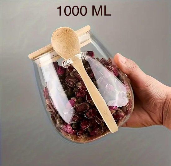 Voorraadpot met deksel en lepel - 1000 ml - Glas - Luchtdicht
