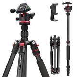 NEEWER BASICS Carbon Fiber Travel Statief Monopod, 64 inch Compacte Lichtgewicht Draagbare Camera Mobiele Telefoon Houder Stand Compatibel met iPhone Video Opname, Arca Type Ball Head, Max Belasting