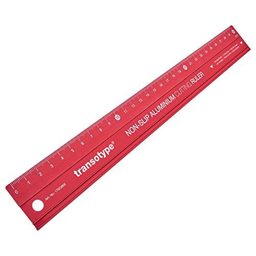 Snijliniaal 30 cm lang, van aluminium in helder rood, antislip, robuust, met bijzonder rechte snijkant