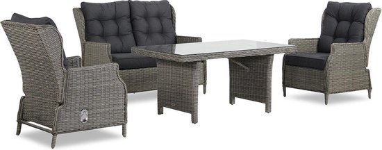 Garden Collections New Castle 4-delige Dining Loungeset - Grijs-antraciet - Wicker