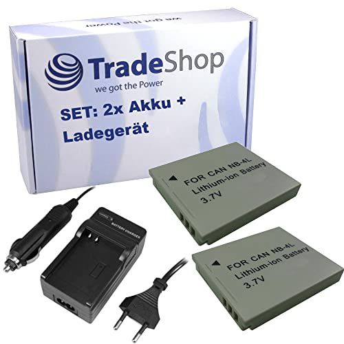Trade Shop 3-in-1 set: 2x camera batterij 850mAh + oplader voor Canon IXY DIGITAL / PowerShot