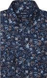 OLYMP Luxor modern fit chemise - dobby - foncé - avec motif bleu clair et marron - Repassage facile - Tour de cou : 44 (taille UE : XL)