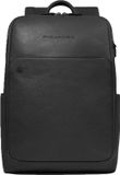 Piquadro Leren Vrije tijd rugzak met laptopvak Black Square Backpack Wide Opening 14" 16,5L Black Zwart