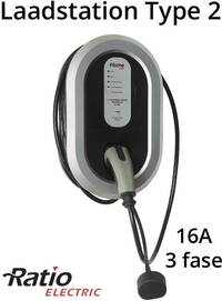 Ratio EV Home Box Laadstation type 2, 3 fase 16A rechte laadkabel - 10 meter