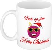 Bellatio Decorations Mug de Noël - Fier de toi - smile - rose - 300 ml - céramique - Merry Christmas - collègue