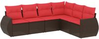 vidaXL 6-delige tuinbankset met kussens, bruin, polyrotan