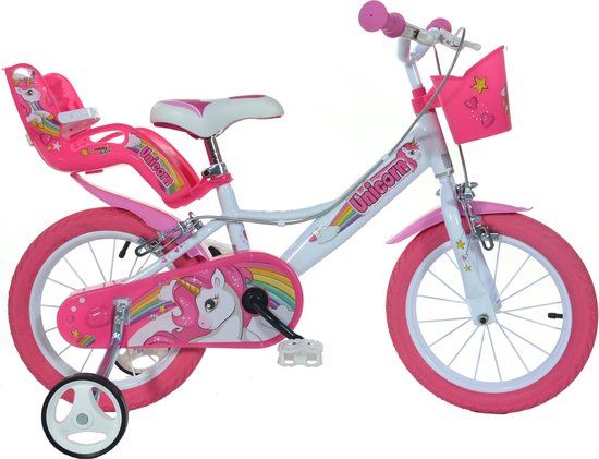 Dino Bikes 144R-UN Kinderfiets - Eenhoorn - 14 inch - Roze/Wit