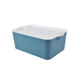 Homéa Essentiel Storage Box with Lid, Plastic, 16 L, Blue and White, L 40 x W 27 x H 15 cm