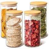 Set de 4 bocaux de conservation en verre avec couvercles en bambou - Hermétique - 1,2 litre par pièce