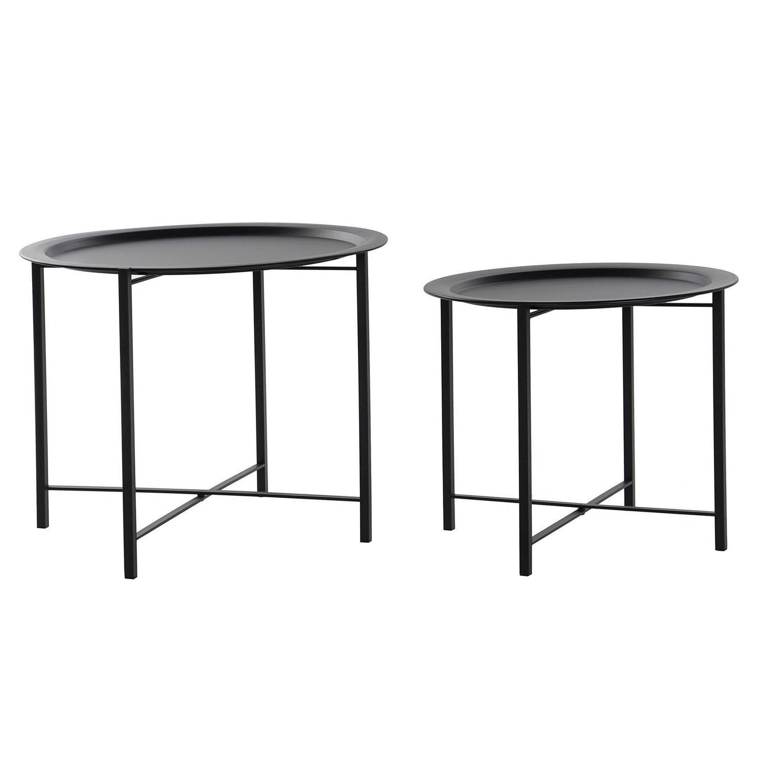 Items Set van 2x bijzettafels rond metaal zwart 44/49 cm - Home Deco meubels en tafels