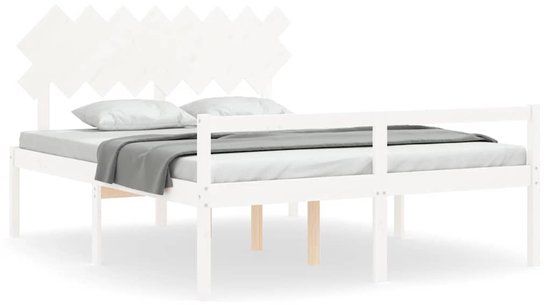 vidaXL Seniorenbed met hoofdbord massief hout wit 160x200 cm