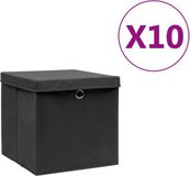 vidaXL Opbergboxen met deksel 10 stuks 28x28x28 cm Zwart