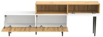 Meuble TV - CQY-1 - Design moderne - Longueur réglable - Aspect bois - Blanc mat - Pieds en métal noir - Multifonctionnel