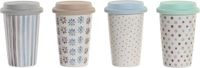 DKD Home Decor Kop met deksel Porselein Siliconen Multicolour (400 ml) (4 Stuks)