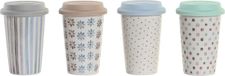 DKD Home Decor Kop met deksel Porselein Siliconen Multicolour (400 ml) (4 Stuks)