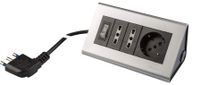 Poly Pool PP2590.2 meervoudige stekkerdoos voor het bureau met 3 stopcontacten, 2 m kabel en verlichte schakelaar