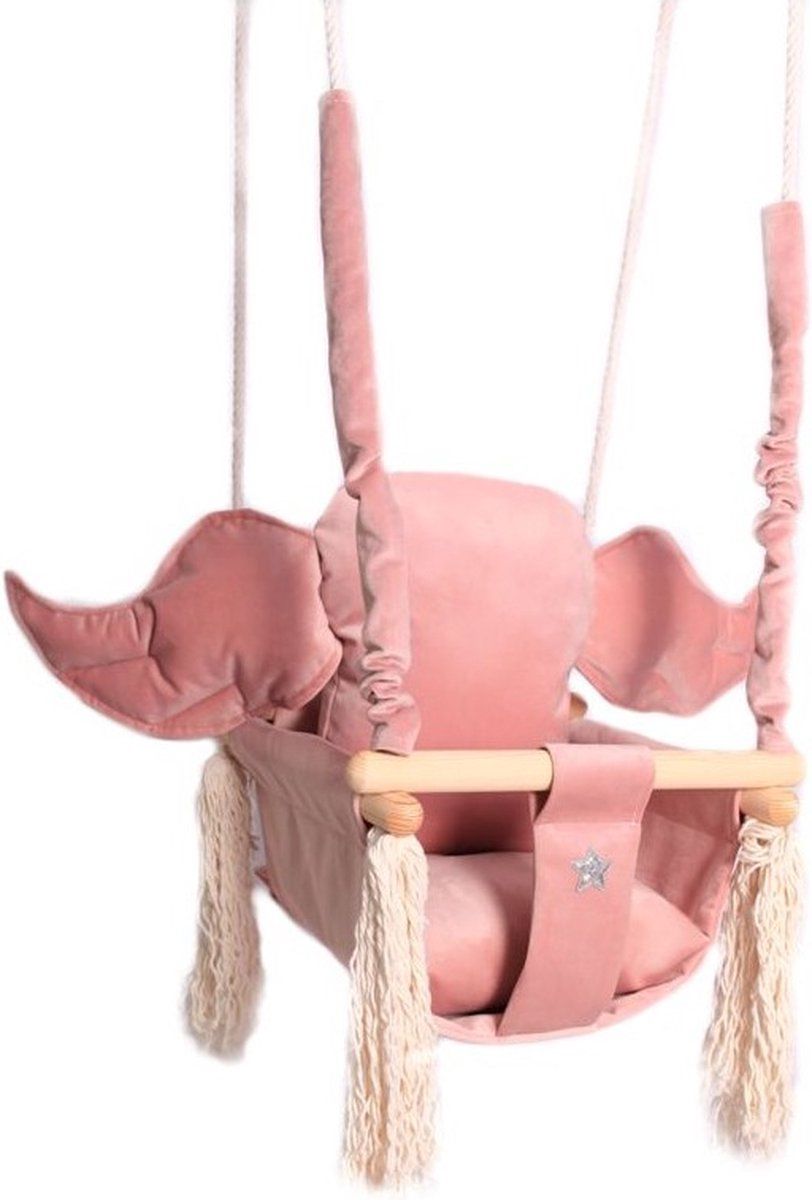 LoveGifts Luxe houten olifant roze baby schommel met kussen