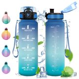 Vikastar Waterfles, 500 ml, sportdrinkfles met waterfilter, BPA-vrij, voor sport, fitness, yoga, blauw/groen