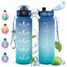 Vikastar Waterfles, 500 ml, sportdrinkfles met waterfilter, BPA-vrij, voor sport, fitness, yoga, blauw/groen