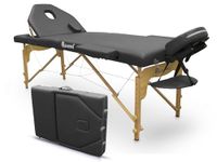 QUIRUMED Elite Inklapbare Houten Massagetafel, Zwart, 194 x 70 cm