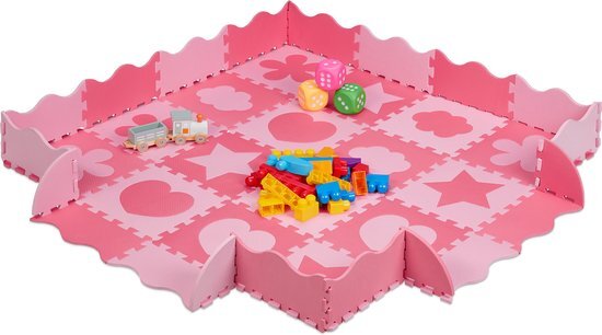 Relaxdays 52-delige speelmat foam - puzzelmat - vloerpuzzel - speeltegels kinderen - zacht roze