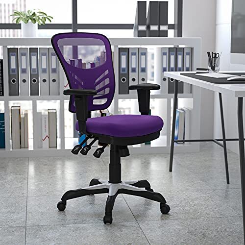 Flash Furniture Paarse multifunctionele ergonomische draaiende directiebureaustoel met middelhoge rugleuning van gaas en verstelbare armleuningen