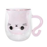 Lachineuse Roze Kawaii Kattenmok Dubbelwandig Glas Kattenstaarthandvat 300ml
