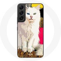 Maniacase Etui voor Samsung Galaxy S22 Van Turk Witte Kat met Blauwe en Gele Ogen