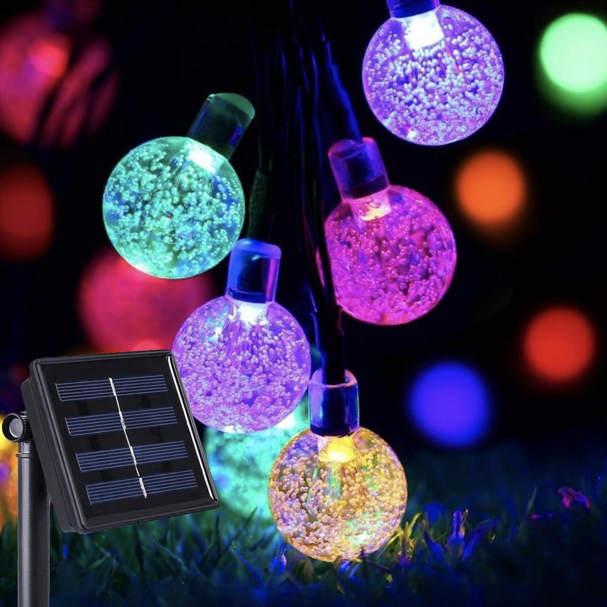 JPro Tuinverlichting op Zonne-Energie - Cristal Lichtsnoer - Buiten Lichtslinger - 30 Solar Color LED - 4,5+2m - ø2,5cm