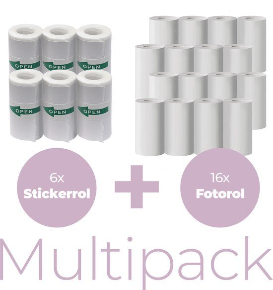 Denver Multipack Papierrollen en Stickerrollen voor kindercamera met printer en pocketprinter (22 rolletjes)