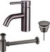 Fortifura Calvi Wastafelkraanset - lage wastafelkraan - always open plug - verlaagde design sifon - PVD - geborsteld gunmetal (antraciet)