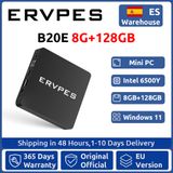Ervpes B20E Mini PC Pentium 6500Y, 8GB LPDDR3 128GB SSD, Windows 11 Pro, Mini PC de bureau 5W Faible Consommation, 4K Double Écran, WiFi5 BT5.0, Gigabit Ethernet, USB3.2, VESA, Silencieux