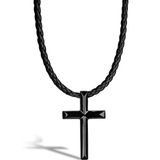 SERASAR Leren Halsband Man [Cross] - Zwart 60cm