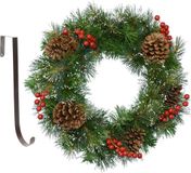 Decoris Couronne de Noël - décorée - 50 cm - plastique - incl. suspension de porte en fer