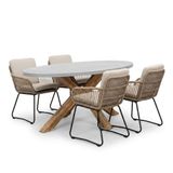 BUITEN living Livorno/Harper Sahara Dust dining tuinset | 4 personen | polystone + touw | 200cm
